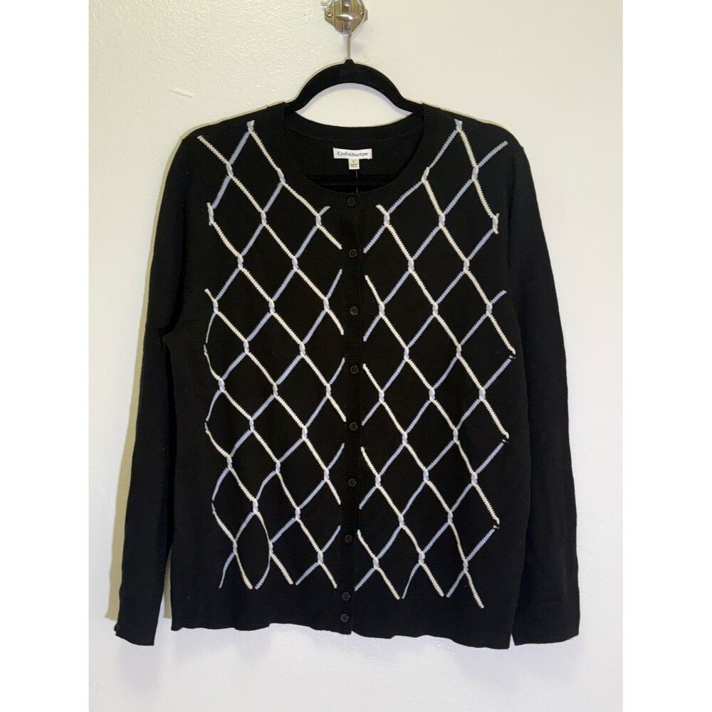 Croft & Barrow - Button-Front Cardigan with White Lattice Stitch - size L